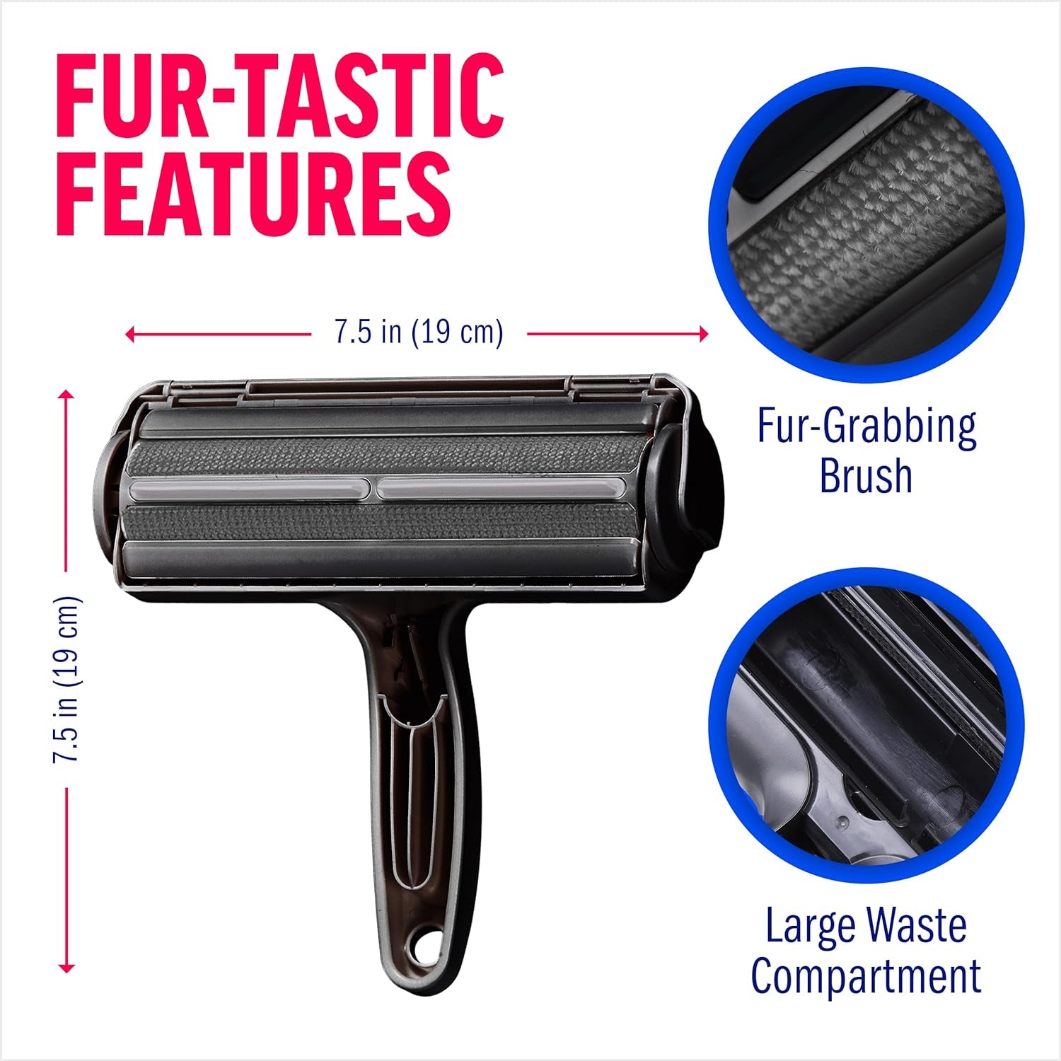 Chom Chom Roller Pet Hair Remover and Reusable Lint Roller - Black Chomchom Cat and Dog Hair Remover for Furniture, Couch, Carpet, Clothing and Bedding - Portable, Multi-Surface Fur Removal Tool