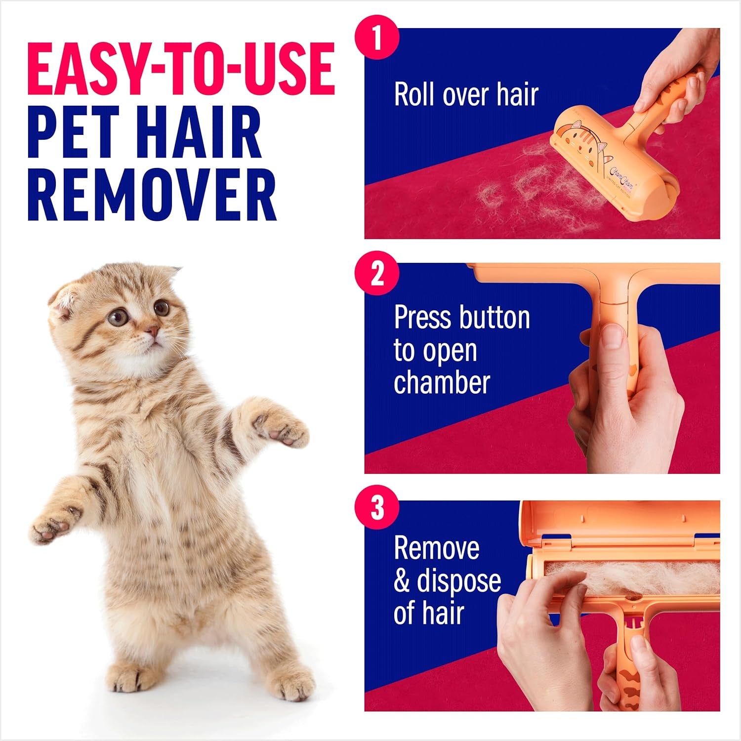 Chom Chom Roller Pet Hair Remover - Chomchom Reusable Cat and Dog Lint Rollers for Furniture, Couch, Car, and Clothes - Limited Cat Edition﻿